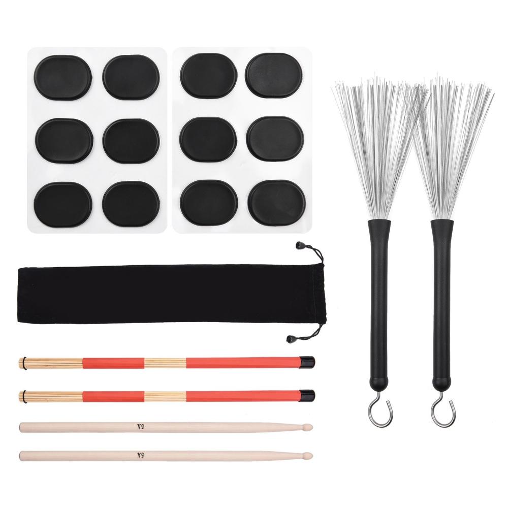 Drums & Percussion |   Drum Sticks Set 1 Pair Retractable Drum Wire Brushes Drum Stick Brush 1 Pair 19-Rod Bamboo Drum Brushes Sticks 1 Pair 5A Classic Maple Wood Drumsticks 12pcs Mute Pads for Jazz Folk Acoustic Music Lover Black Drums & Percussion Black