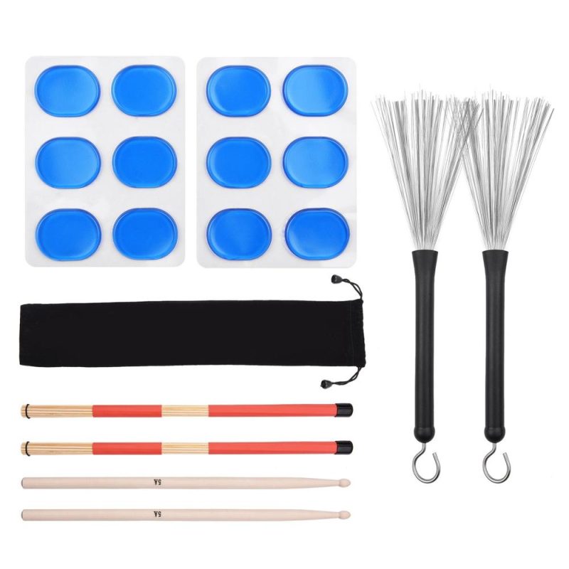 Drums & Percussion |   Drum Sticks Set 1 Pair Retractable Drum Wire Brushes Drum Stick Brush 1 Pair 19-Rod Bamboo Drum Brushes Sticks 1 Pair 5A Classic Maple Wood Drumsticks 12pcs Mute Pads for Jazz Folk Acoustic Music Lover Blue Drums & Percussion Blue