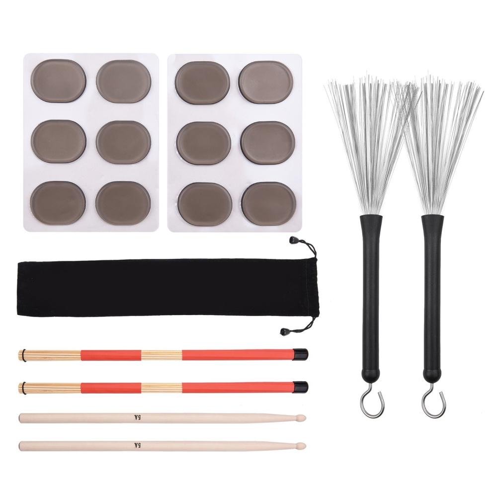 Drums & Percussion |   Drum Sticks Set 1 Pair Retractable Drum Wire Brushes Drum Stick Brush 1 Pair 19-Rod Bamboo Drum Brushes Sticks 1 Pair 5A Classic Maple Wood Drumsticks 12pcs Mute Pads for Jazz Folk Acoustic Music Lover Coffee Drums & Percussion Coffee