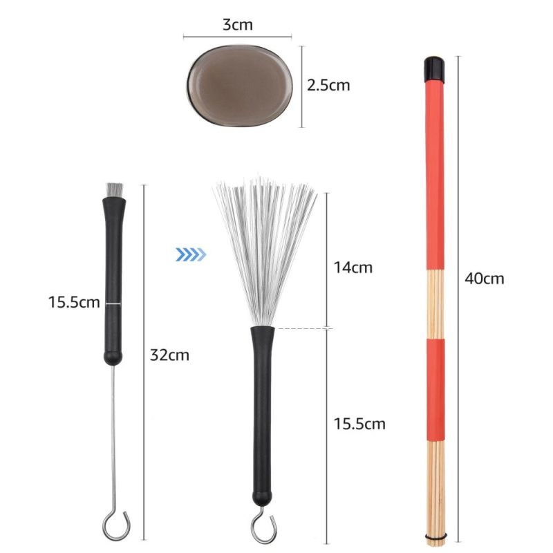 Drums & Percussion |   Drum Sticks Set 1 Pair Retractable Drum Wire Brushes Drum Stick Brush 1 Pair 19-Rod Bamboo Drum Brushes Sticks 1 Pair 5A Classic Maple Wood Drumsticks 12pcs Mute Pads for Jazz Folk Acoustic Music Lover Coffee Drums & Percussion Coffee