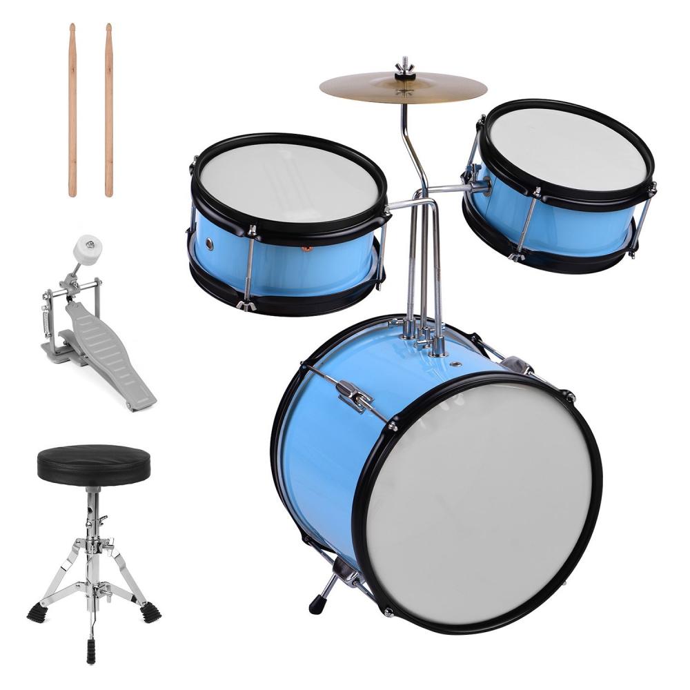 Drums & Percussion |   Kids Children Junior Beginners 3-Piece Drum Set Drums Kit Blue Drums & Percussion Blue