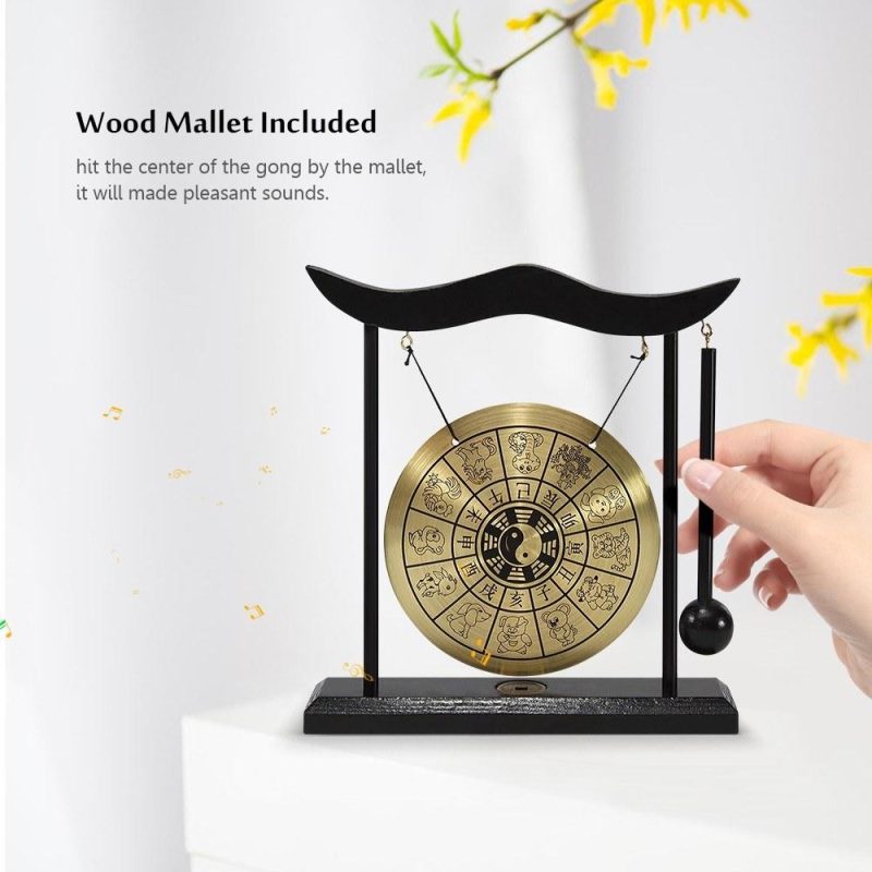 Drums & Percussion |   Mini Desktop Gong Table Wind Chime Percussion Instruments with Mallet for Home Decor Housewarming Gift – Taiji Symbol Chinese Gossip Chart Drums & Percussion Drums & Percussion