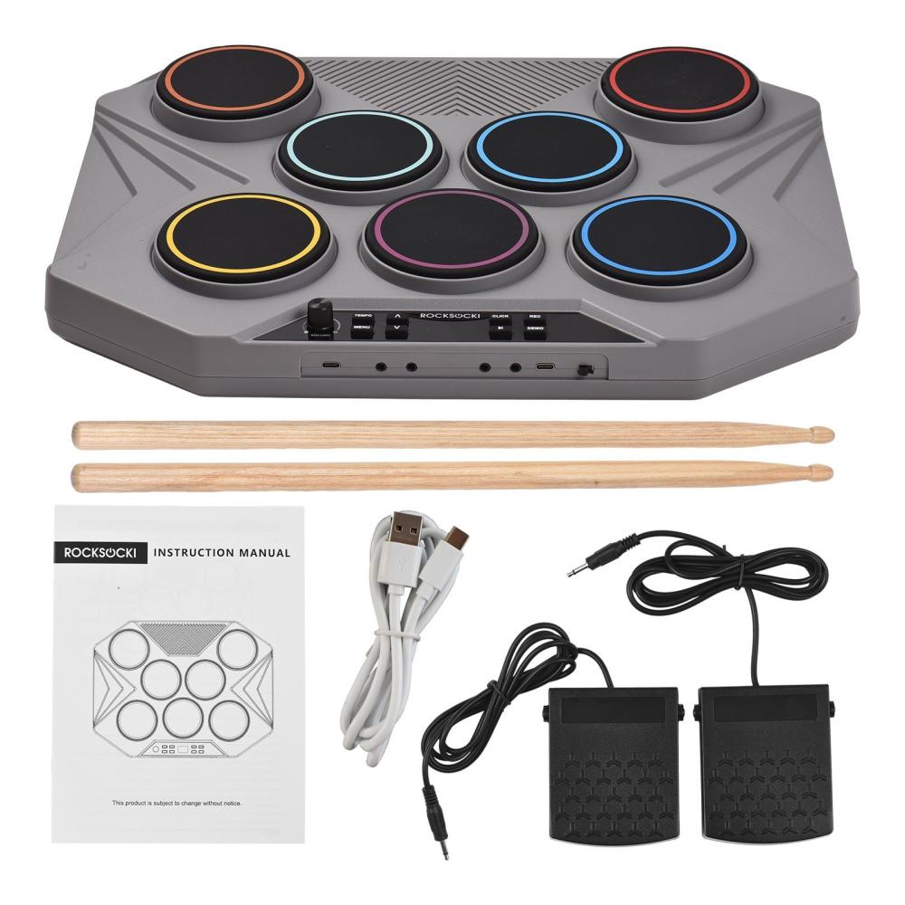 Drums & Percussion |   MP200 Electronic Tabletop Drum Set Built-in 3W Speaker Portable Digital Drum Kit Gray Drums & Percussion Drums & Percussion