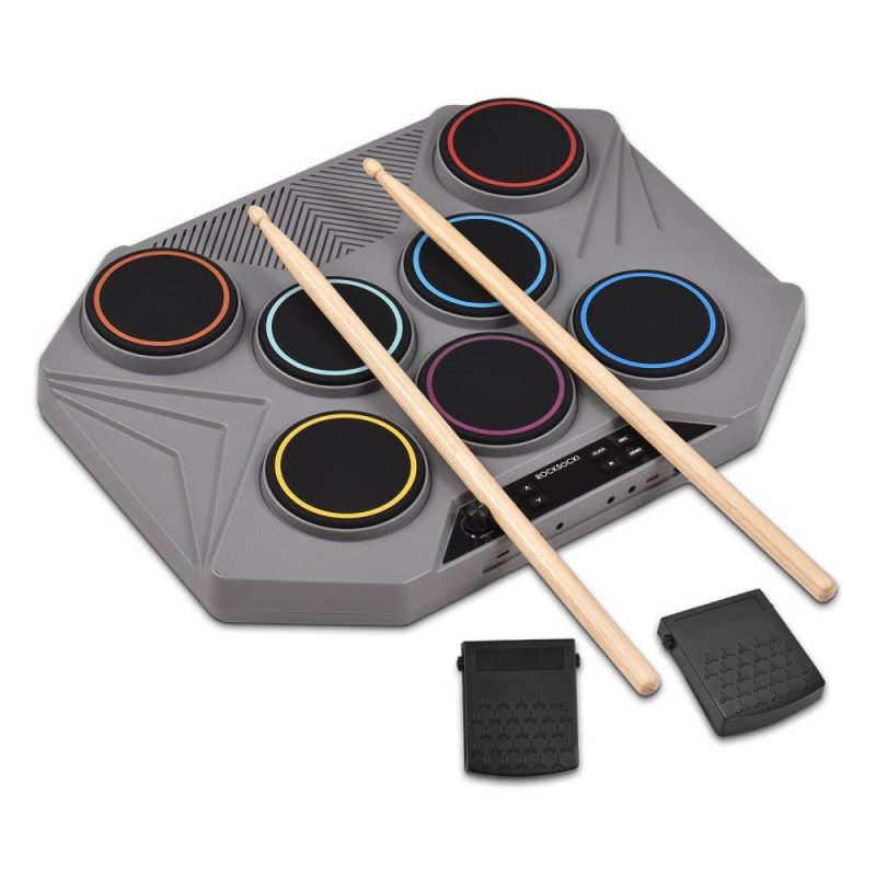 Drums & Percussion |   MP200 Electronic Tabletop Drum Set Built-in 3W Speaker Portable Digital Drum Kit Gray Drums & Percussion Drums & Percussion