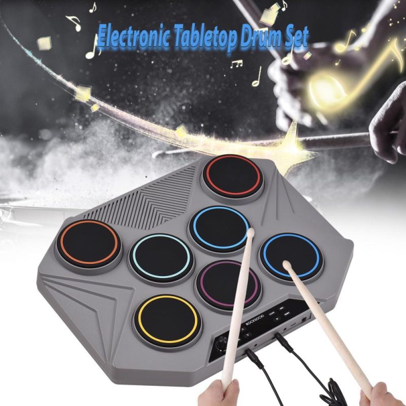 Drums & Percussion |   MP200 Electronic Tabletop Drum Set Built-in 3W Speaker Portable Digital Drum Kit Gray Drums & Percussion Drums & Percussion