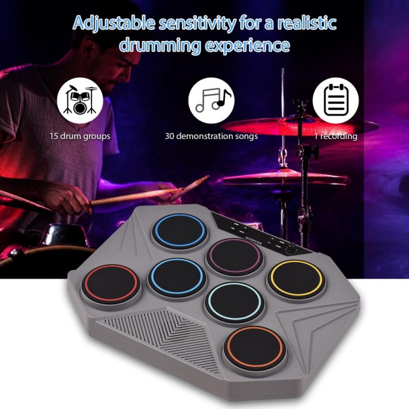 Drums & Percussion |   MP200 Electronic Tabletop Drum Set Built-in 3W Speaker Portable Digital Drum Kit Gray Drums & Percussion Drums & Percussion