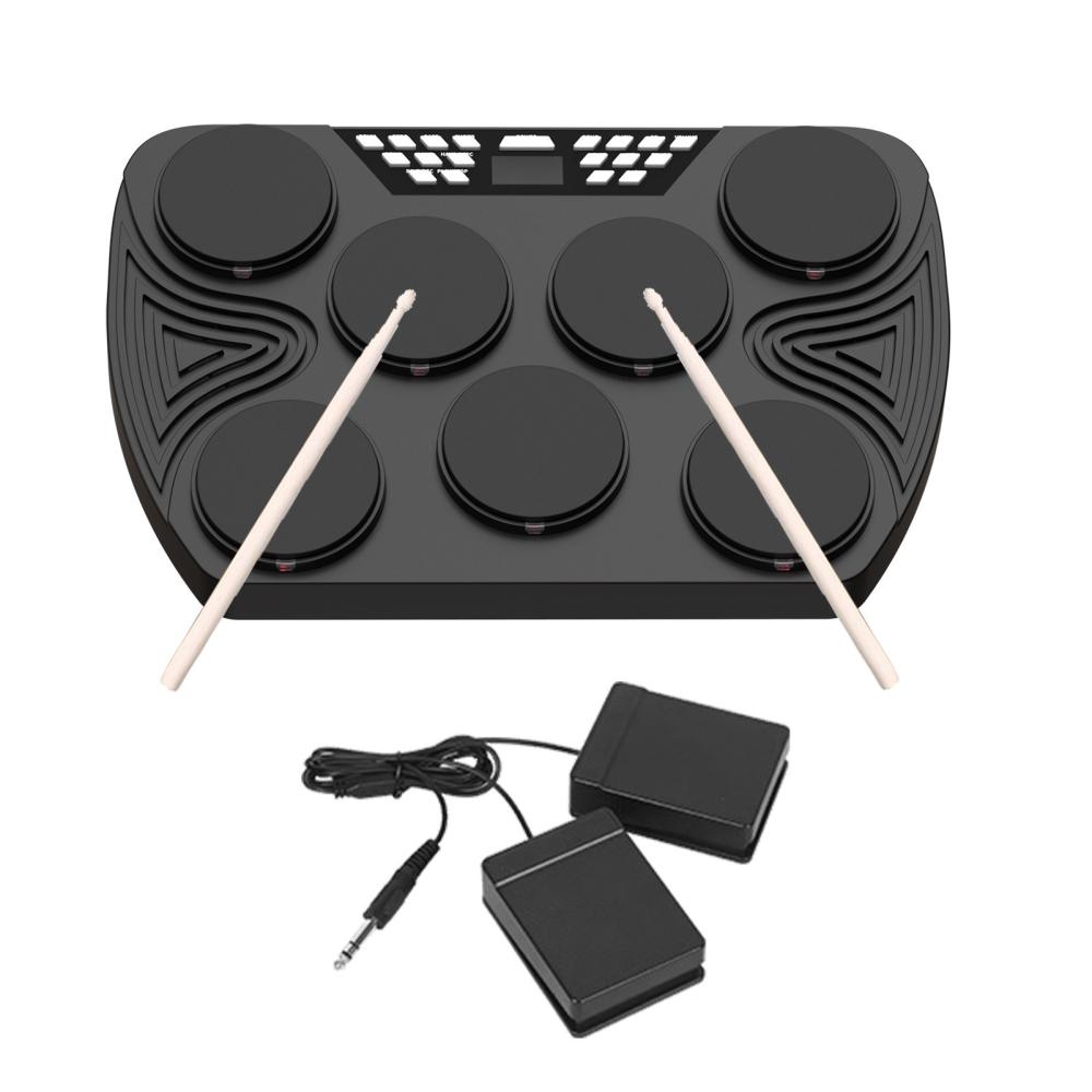 Drums & Percussion |   Multifunction Portable Electronic Drum Set 7 Velocity-Sensitive Pads Tabletop Drum Black Drums & Percussion Black