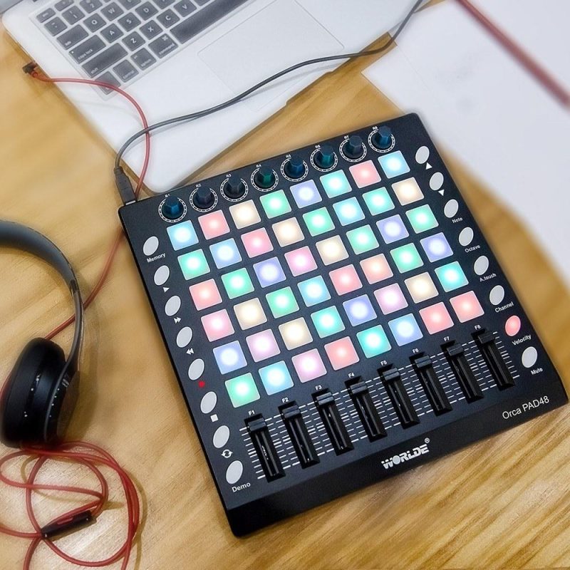 Drums & Percussion |   PAD48 – Portable USB MIDI Drum Pad Controller with 48 RGB Backlit Pads Black Drums & Percussion Black