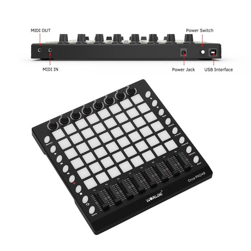 Drums & Percussion |   PAD48 – Portable USB MIDI Drum Pad Controller with 48 RGB Backlit Pads Black Drums & Percussion Black