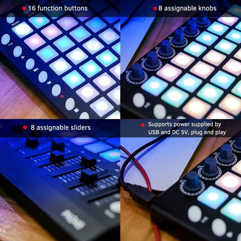 Drums & Percussion |   PAD48 – Portable USB MIDI Drum Pad Controller with 48 RGB Backlit Pads Black Drums & Percussion Black