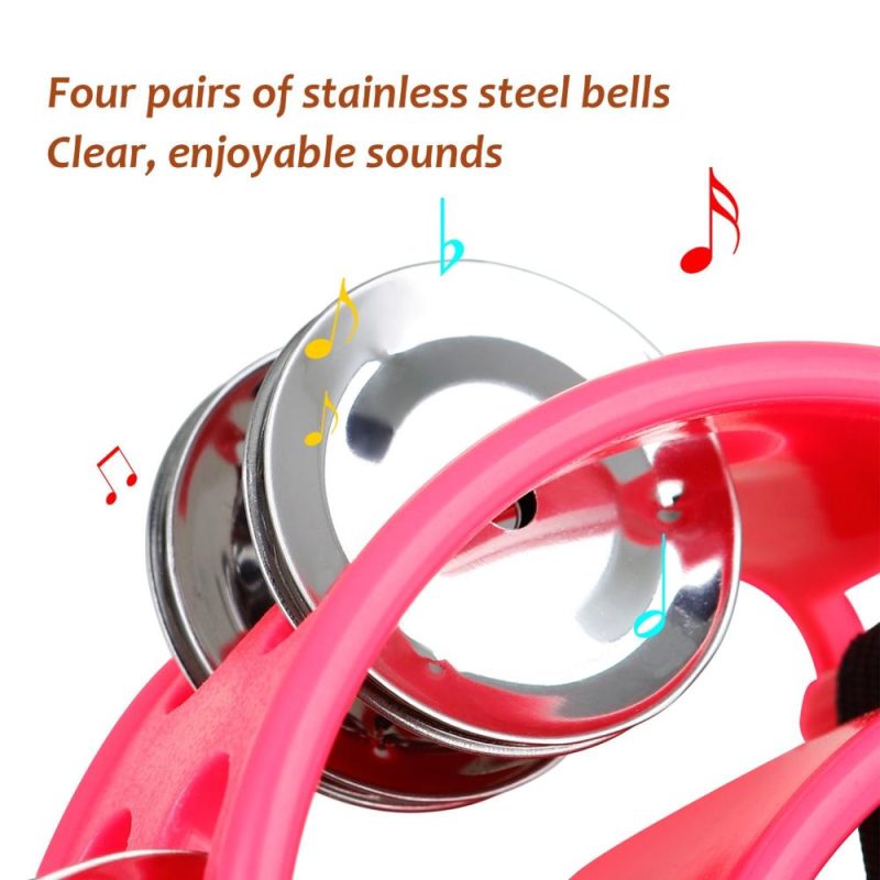 Drums & Percussion |   Percussion Foot Tambourine with 4 Pairs of Stainless Steel Jingles & Elastic Strap Percussion Musical Instrument for Cajon Accompaniment Pink Drums & Percussion Drums & Percussion