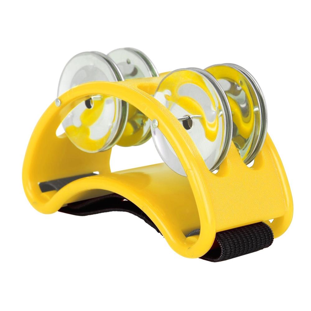 Drums & Percussion |   Percussion Foot Tambourine with 4 Pairs of Stainless Steel Jingles & Elastic Strap Percussion Musical Instrument for Cajon Accompaniment Yellow Drums & Percussion Drums & Percussion