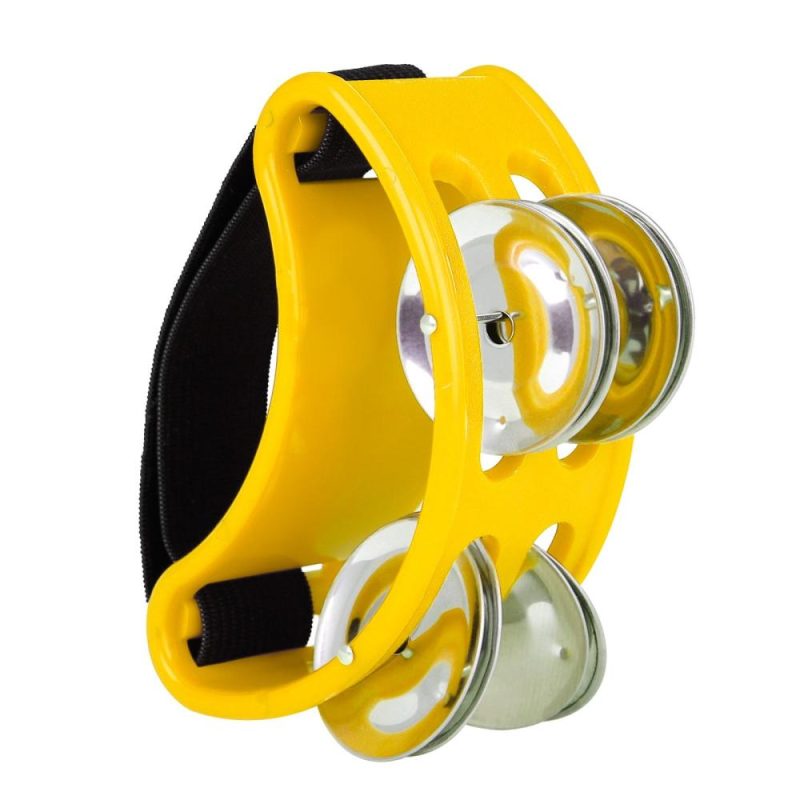 Drums & Percussion |   Percussion Foot Tambourine with 4 Pairs of Stainless Steel Jingles & Elastic Strap Percussion Musical Instrument for Cajon Accompaniment Yellow Drums & Percussion Drums & Percussion