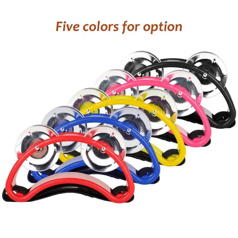 Drums & Percussion |   Percussion Foot Tambourine with 4 Pairs of Stainless Steel Jingles & Elastic Strap Percussion Musical Instrument for Cajon Accompaniment Yellow Drums & Percussion Drums & Percussion