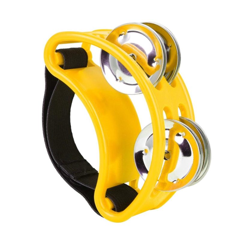 Drums & Percussion |   Percussion Foot Tambourine with 4 Pairs of Stainless Steel Jingles & Elastic Strap Percussion Musical Instrument for Cajon Accompaniment Yellow Drums & Percussion Drums & Percussion