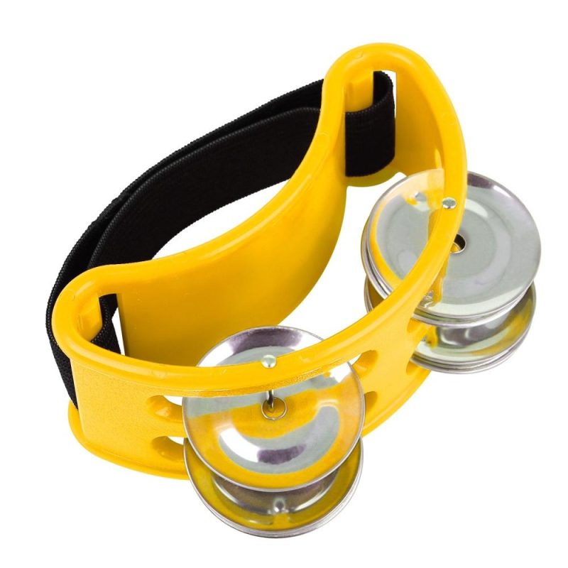 Drums & Percussion |   Percussion Foot Tambourine with 4 Pairs of Stainless Steel Jingles & Elastic Strap Percussion Musical Instrument for Cajon Accompaniment Yellow Drums & Percussion Drums & Percussion