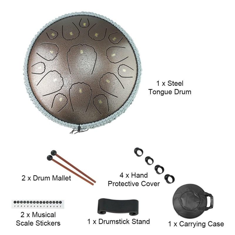 Drums & Percussion |   Steel Tongue Drum 13 Inch 15 Notes D Key Percussion Instrument Portable Balmy Drum with Drum Mallets Handpan Drum Brown Drums & Percussion Brown