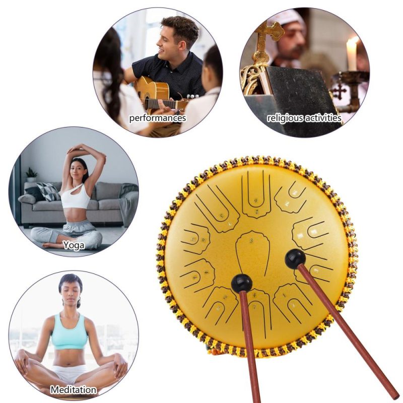 Drums & Percussion |   Steel Tongue Drum 15 Inch 21 Notes C Key Percussion Instrument Balmy Drum with Drum Mallets Gold Drums & Percussion Drums & Percussion