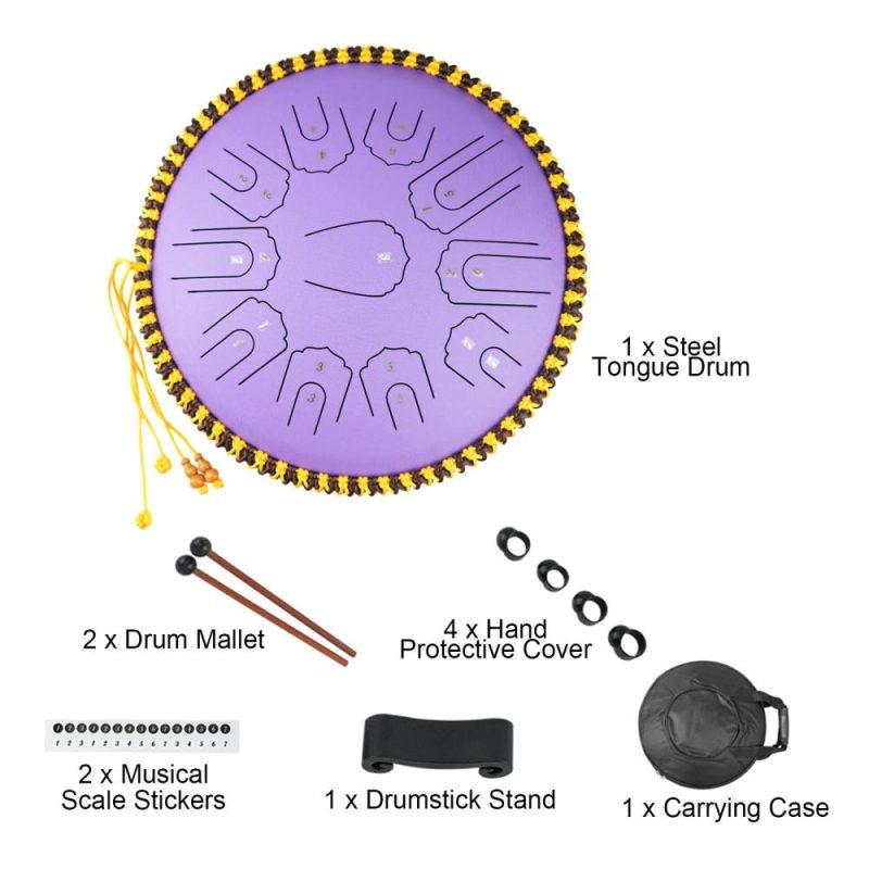 Drums & Percussion |   Steel Tongue Drum 15 Inch 21 Notes C Key Percussion Instrument Balmy Drum with Drum Mallets Purple Drums & Percussion Drums & Percussion