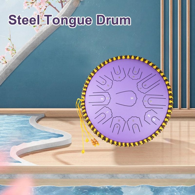 Drums & Percussion |   Steel Tongue Drum 15 Inch 21 Notes C Key Percussion Instrument Balmy Drum with Drum Mallets Purple Drums & Percussion Drums & Percussion