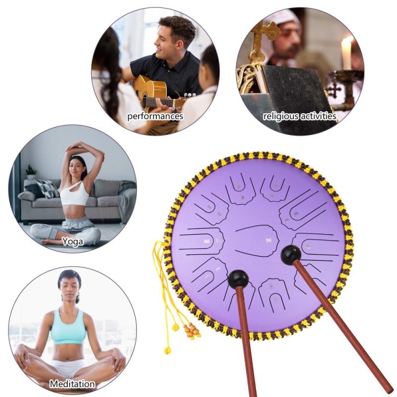 Drums & Percussion |   Steel Tongue Drum 15 Inch 21 Notes C Key Percussion Instrument Balmy Drum with Drum Mallets Purple Drums & Percussion Drums & Percussion