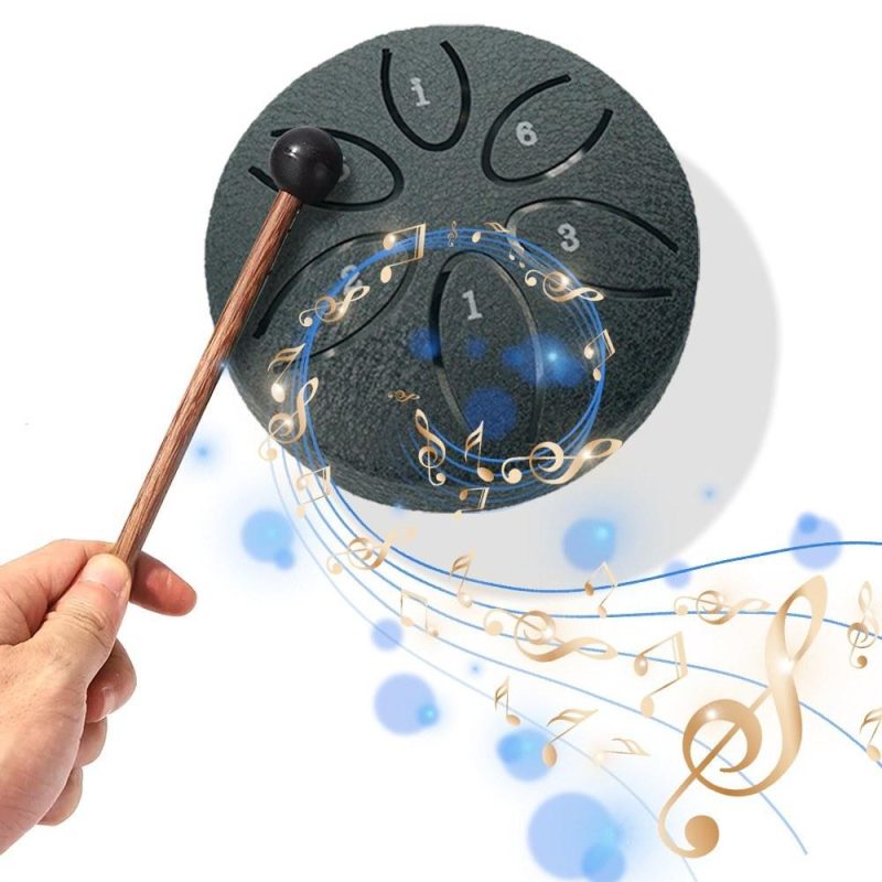 Drums & Percussion |   Steel Tongue Drum 3 Inch 6 Notes Percussion Instrument Balmy Drum with Drum Mallets Black Drums & Percussion Black