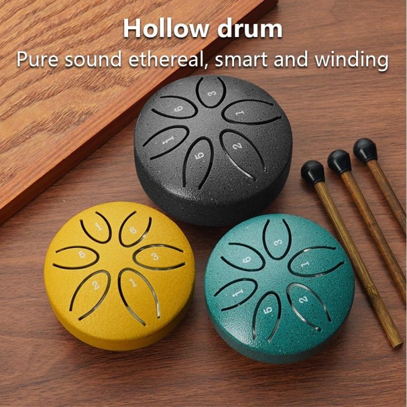 Drums & Percussion |   Steel Tongue Drum 3 Inch 6 Notes Percussion Instrument Balmy Drum with Drum Mallets Black Drums & Percussion Black