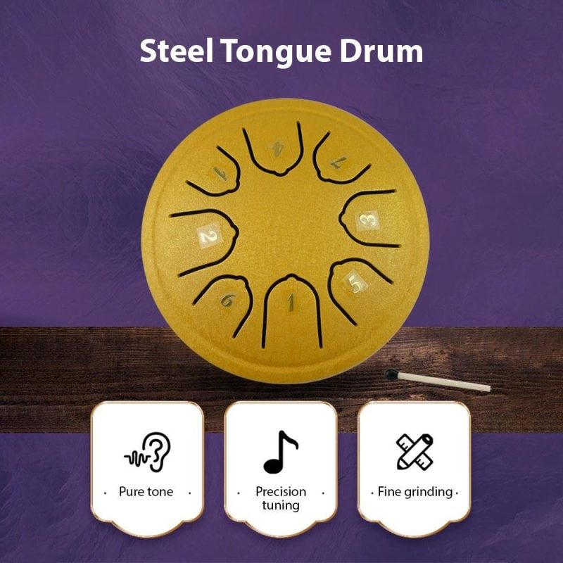 Drums & Percussion |   Steel Tongue Drum 4 Inch 8 Notes C Key Percussion Instrument Portable Balmy Drum with Drum Mallets Handpan Drum Gold Drums & Percussion Drums & Percussion