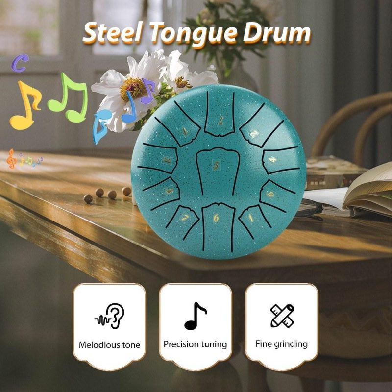 Drums & Percussion |   Steel Tongue Drum 6 Inch 11 Notes D Key Percussion Instrument Portable Balmy Drum with Drum Mallets Blue Drums & Percussion Blue