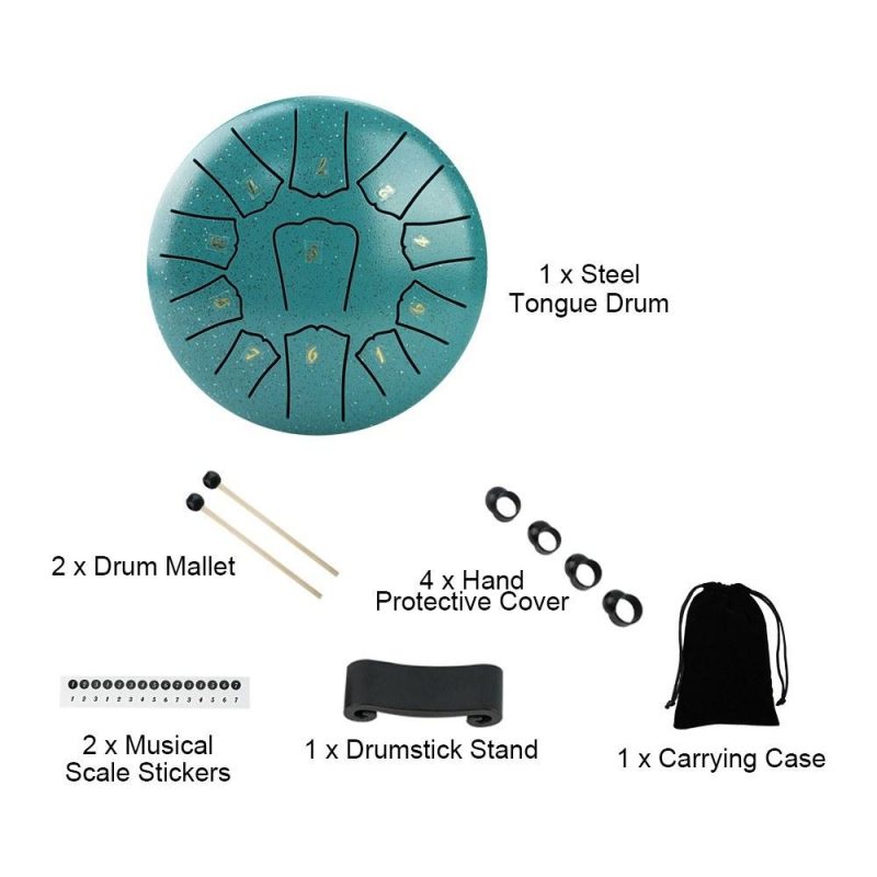 Drums & Percussion |   Steel Tongue Drum 6 Inch 11 Notes D Key Percussion Instrument Portable Balmy Drum with Drum Mallets Blue Drums & Percussion Blue