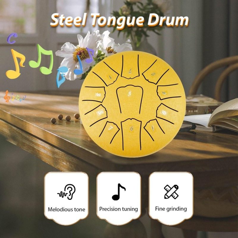 Drums & Percussion |   Steel Tongue Drum 6 Inch 11 Notes D Key Percussion Instrument Portable Balmy Drum with Drum Mallets Golden Drums & Percussion Drums & Percussion