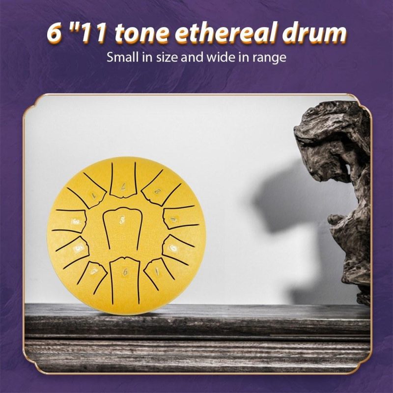 Drums & Percussion |   Steel Tongue Drum 6 Inch 11 Notes D Key Percussion Instrument Portable Balmy Drum with Drum Mallets Golden Drums & Percussion Drums & Percussion