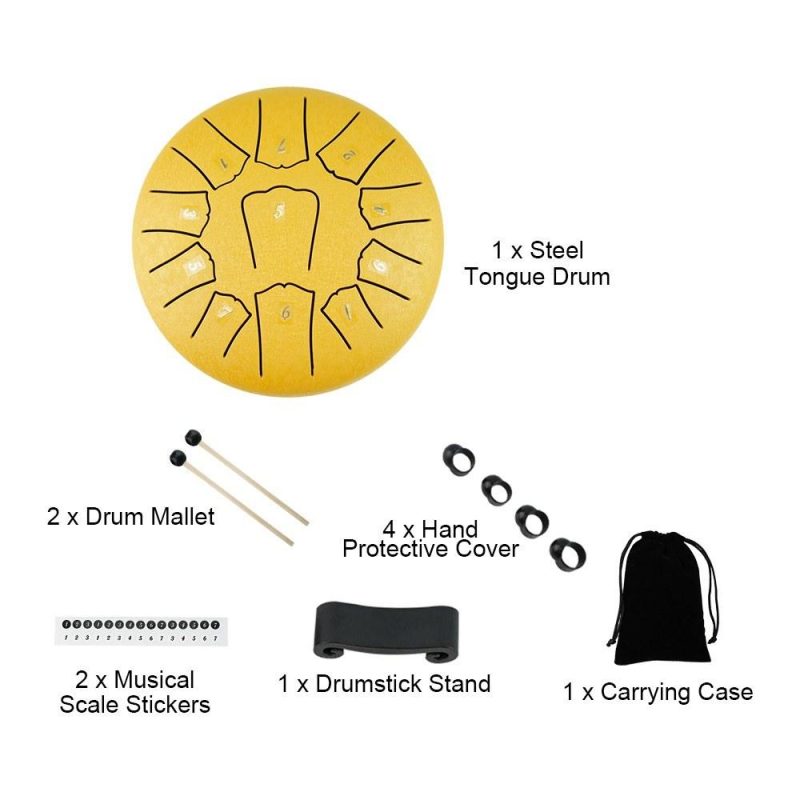 Drums & Percussion |   Steel Tongue Drum 6 Inch 11 Notes D Key Percussion Instrument Portable Balmy Drum with Drum Mallets Golden Drums & Percussion Drums & Percussion