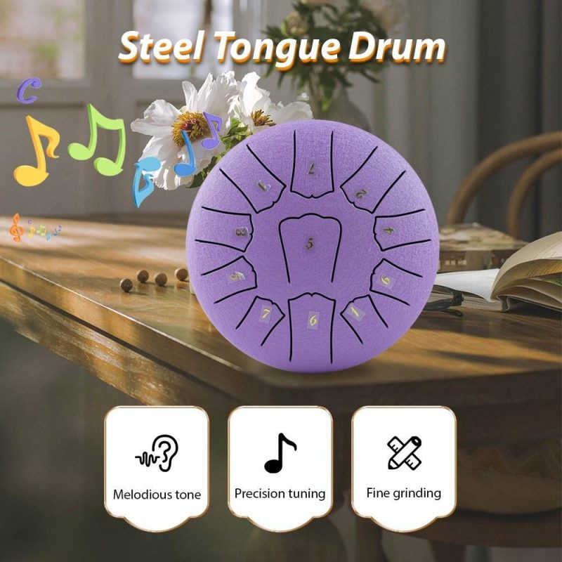 Drums & Percussion |   Steel Tongue Drum 6 Inch 11 Notes D Key Percussion Instrument Portable Balmy Drum with Drum Mallets Purple Drums & Percussion Drums & Percussion