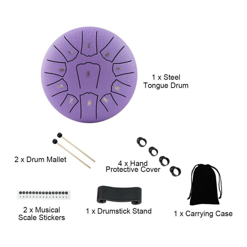 Drums & Percussion |   Steel Tongue Drum 6 Inch 11 Notes D Key Percussion Instrument Portable Balmy Drum with Drum Mallets Purple Drums & Percussion Drums & Percussion