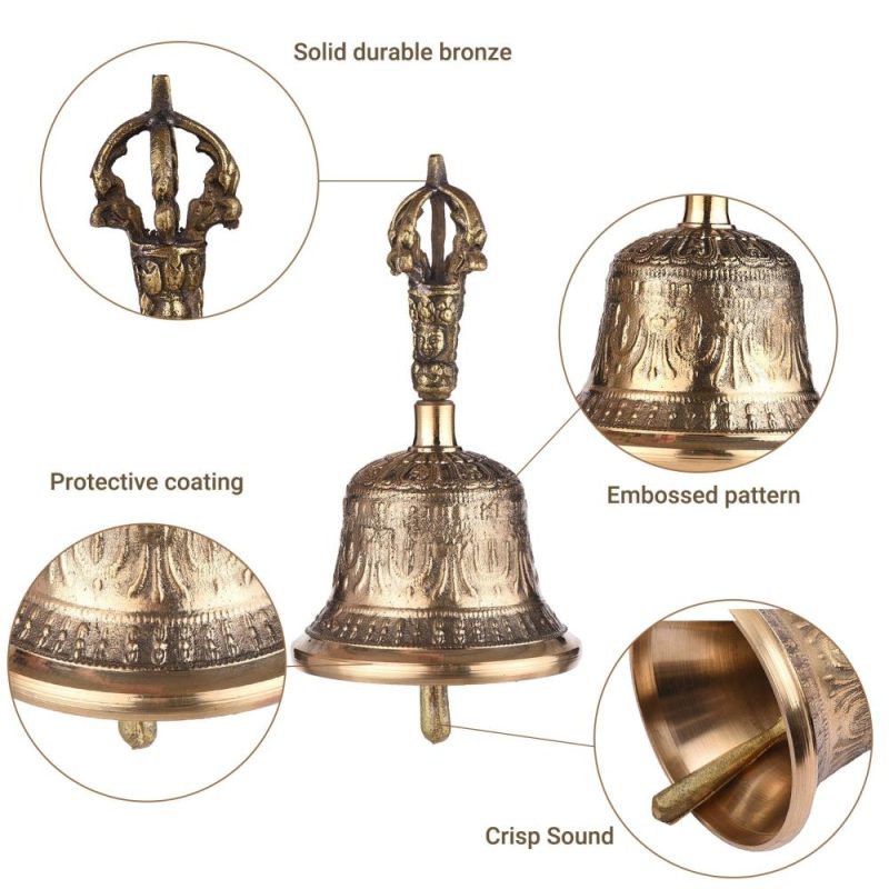 Drums & Percussion |   Tibetan Buddhist Bell Bronze Hand Bell with Vajra Padding for Meditation Prayer Golden Drums & Percussion Drums & Percussion