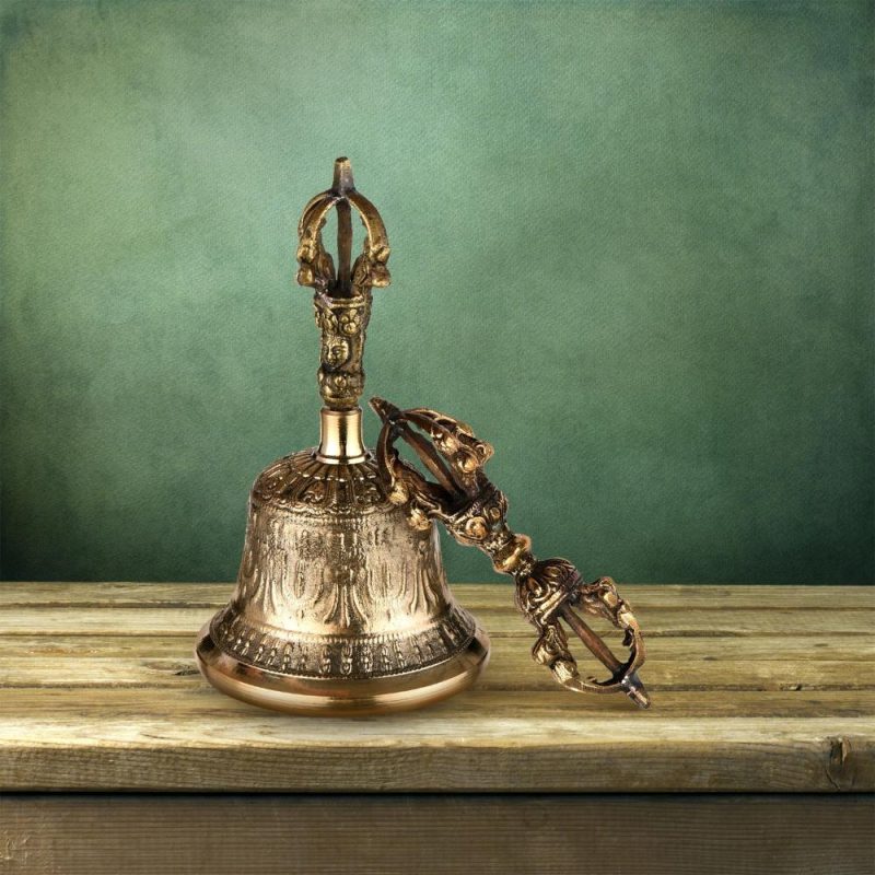 Drums & Percussion |   Tibetan Buddhist Bell Bronze Hand Bell with Vajra Padding for Meditation Prayer Golden Drums & Percussion Drums & Percussion