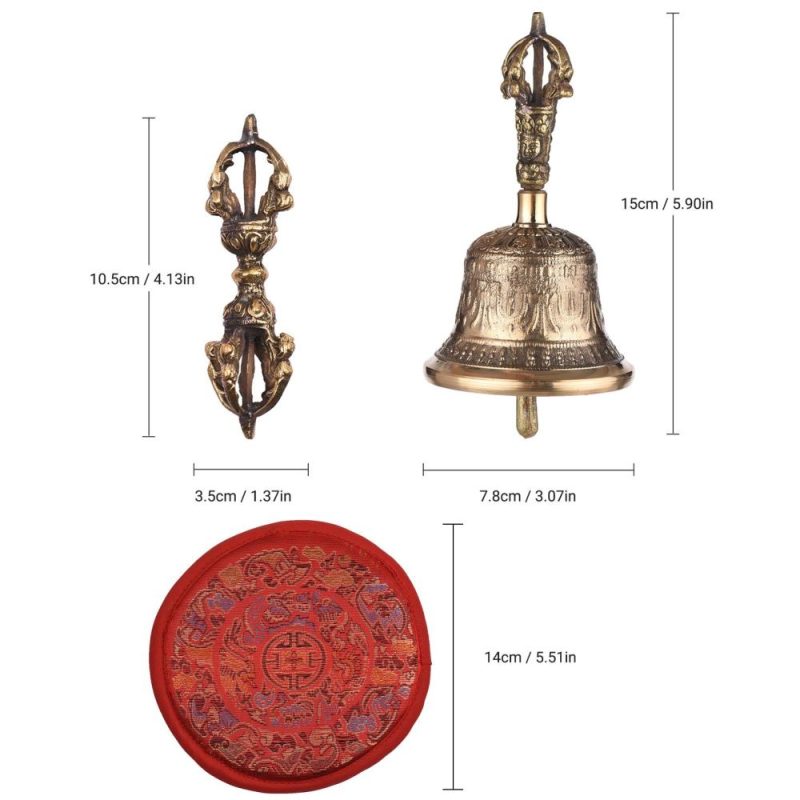 Drums & Percussion |   Tibetan Buddhist Bell Bronze Hand Bell with Vajra Padding for Meditation Prayer Golden Drums & Percussion Drums & Percussion