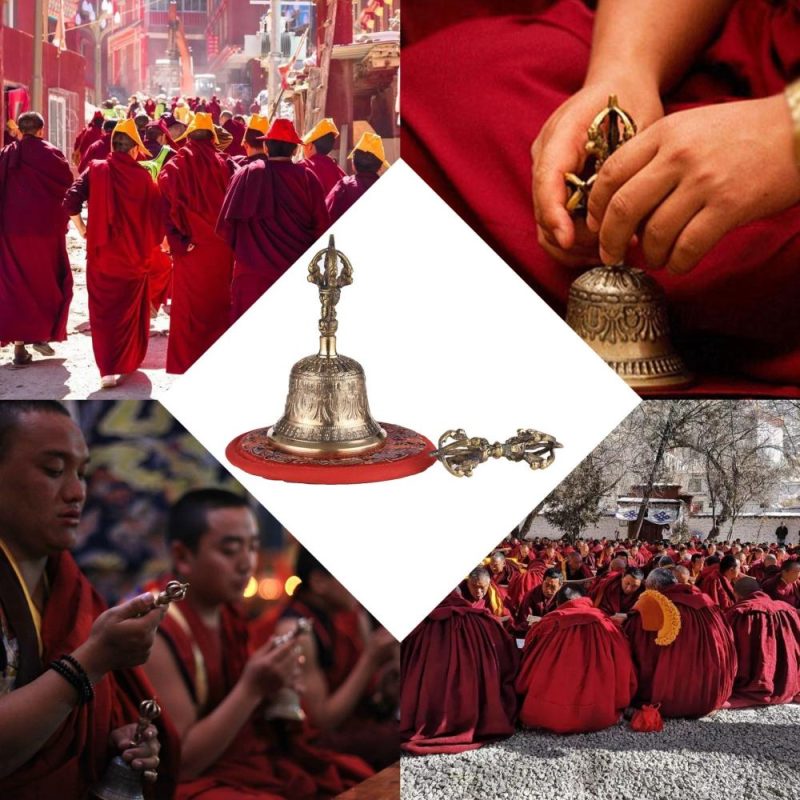 Drums & Percussion |   Tibetan Buddhist Bell Bronze Hand Bell with Vajra Padding for Meditation Prayer Golden Drums & Percussion Drums & Percussion