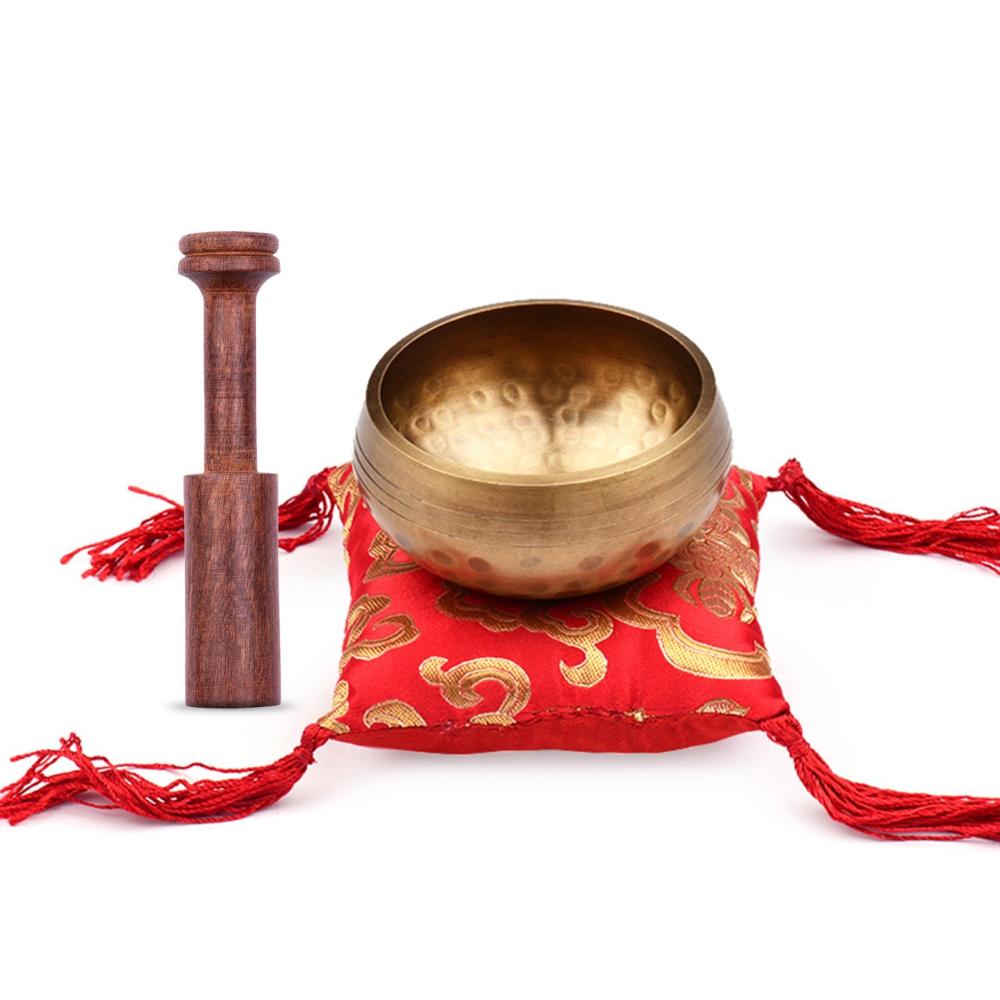 Drums & Percussion |   Tibetan Singing Bowl Set 8cm caliber scale pattern bowl + 12.5*2.5cm black wooden stick + 10cm red square cushion Drums & Percussion Drums & Percussion