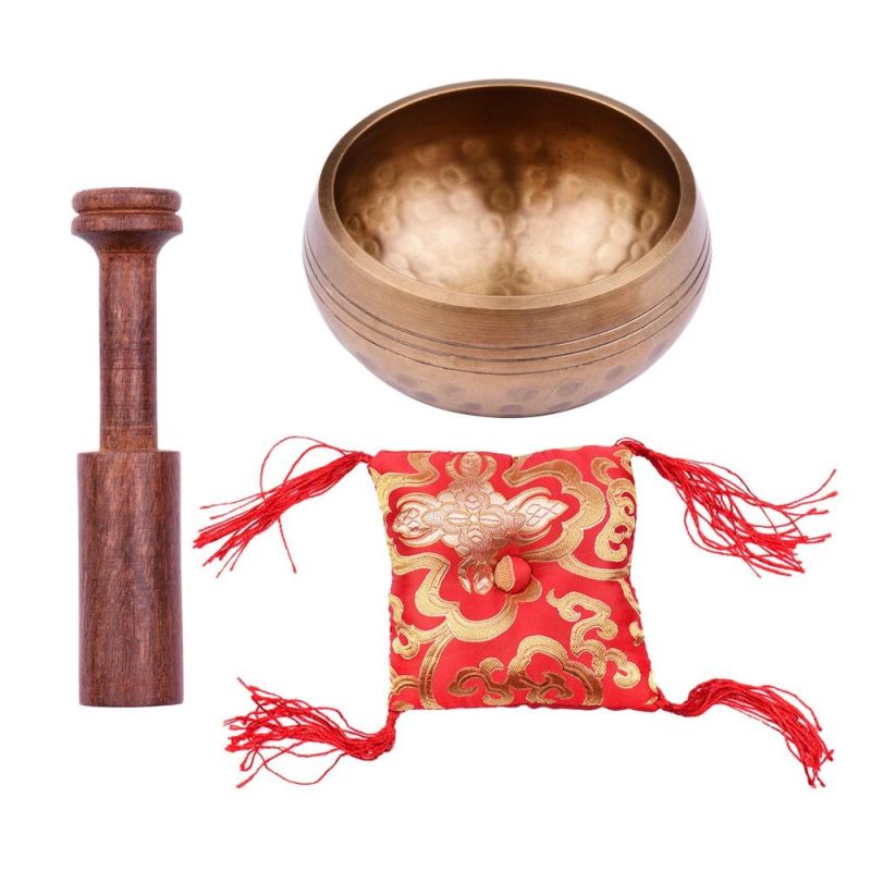 Drums & Percussion |   Tibetan Singing Bowl Set 8cm caliber scale pattern bowl + 12.5*2.5cm black wooden stick + 10cm red square cushion Drums & Percussion Drums & Percussion