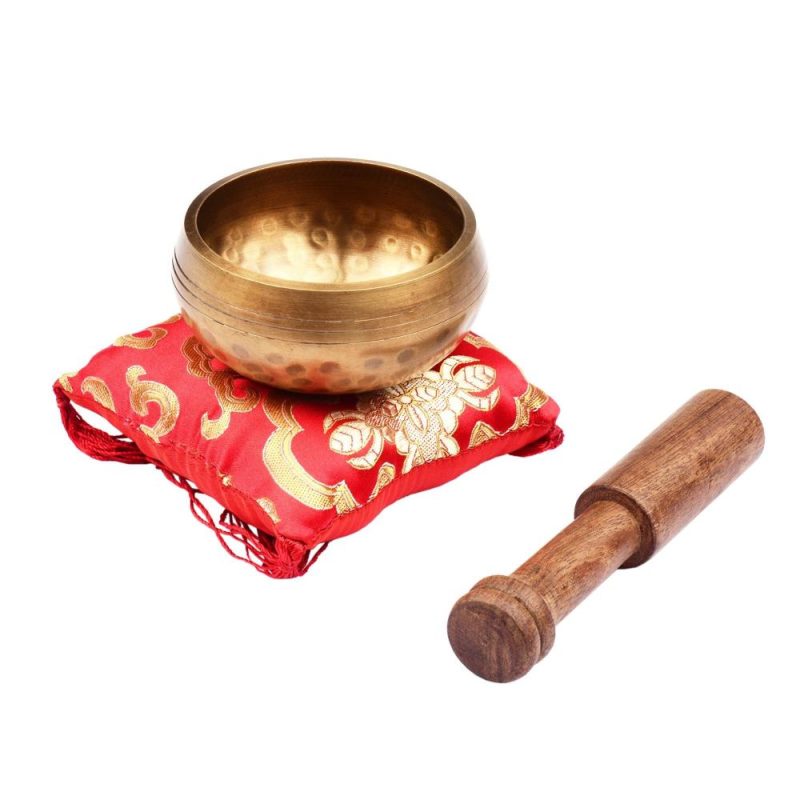 Drums & Percussion |   Tibetan Singing Bowl Set 8cm caliber scale pattern bowl + 12.5*2.5cm black wooden stick + 10cm red square cushion Drums & Percussion Drums & Percussion