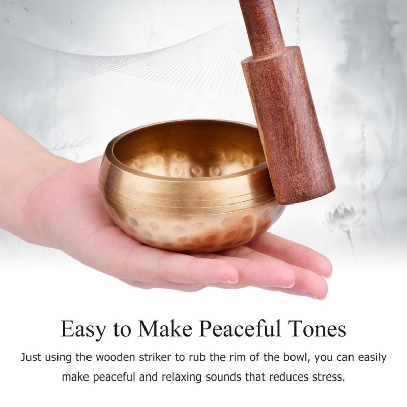 Drums & Percussion |   Tibetan Singing Bowl Set 8cm caliber scale pattern bowl + 12.5*2.5cm black wooden stick + 10cm red square cushion Drums & Percussion Drums & Percussion