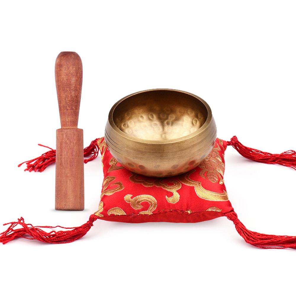 Drums & Percussion |   Tibetan Singing Bowl Set 8cm caliber scale pattern bowl + 12*2cm ordinary wooden stick + 10cm red square cushion Drums & Percussion Drums & Percussion