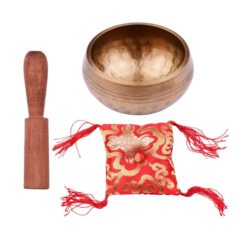 Drums & Percussion |   Tibetan Singing Bowl Set 8cm caliber scale pattern bowl + 12*2cm ordinary wooden stick + 10cm red square cushion Drums & Percussion Drums & Percussion