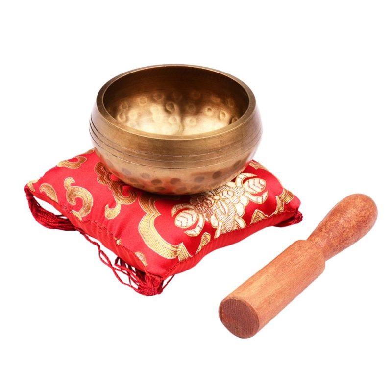 Drums & Percussion |   Tibetan Singing Bowl Set 8cm caliber scale pattern bowl + 12*2cm ordinary wooden stick + 10cm red square cushion Drums & Percussion Drums & Percussion