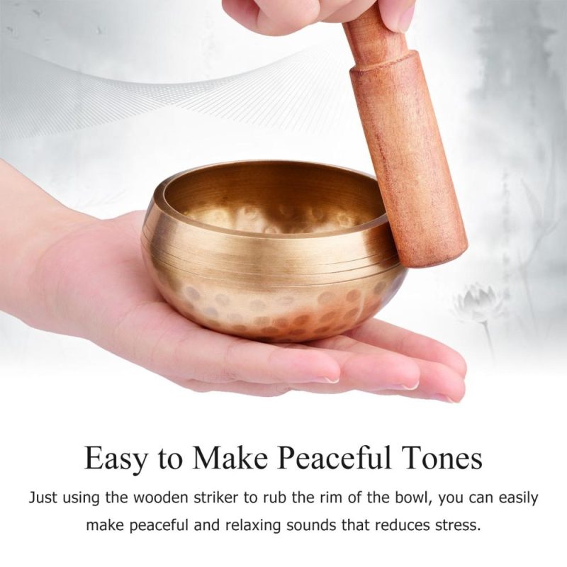 Drums & Percussion |   Tibetan Singing Bowl Set 8cm caliber scale pattern bowl + 12*2cm ordinary wooden stick + 10cm red square cushion Drums & Percussion Drums & Percussion