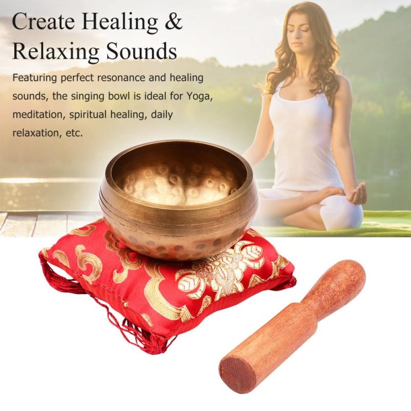 Drums & Percussion |   Tibetan Singing Bowl Set 8cm caliber scale pattern bowl + 12*2cm ordinary wooden stick + 10cm red square cushion Drums & Percussion Drums & Percussion