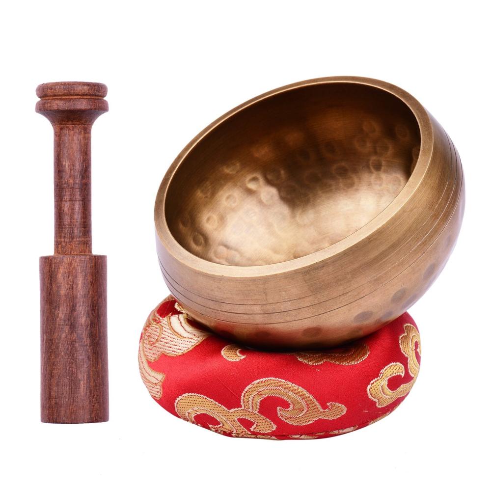 Drums & Percussion |   Tibetan Singing Bowl Set 8cm caliber scales bowl + 12.5*2.5cm black wooden stick + 8cm red ring pad Drums & Percussion Drums & Percussion