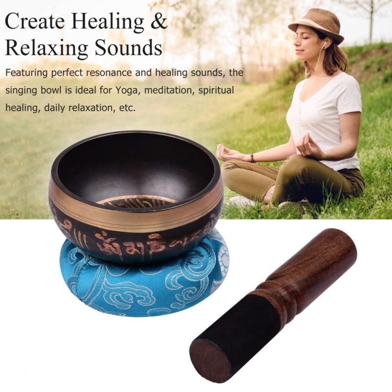 Drums & Percussion |   Tibetan Singing Bowl Set with 9.5cm/3.7inch Handmade Metal Sound Bowl & Soft Cushion(Random Color Delivery)  & Wooden Striker for Meditation Sound Chakra Healing Yoga Relaxation Drums & Percussion Drums & Percussion